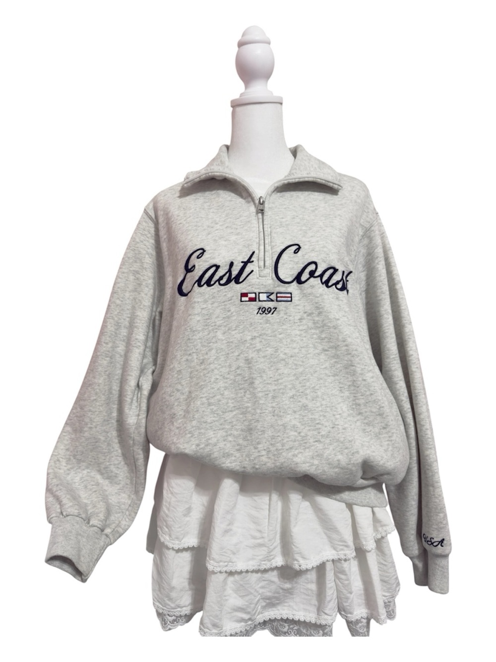 Hollister Gray Half Zip Sweatshirt Embroidered East Coast 1997 Oversized Top